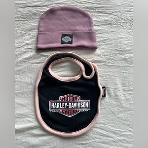 Harley-Davidson Kids Bib and‎ Beanie Set in Pink and Black